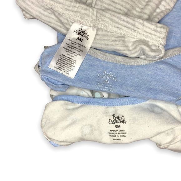 Baby Essentials 3-Piece Matching Set Blue Elephant Onesie & Pants, footies 3M - Picture 5 of 5